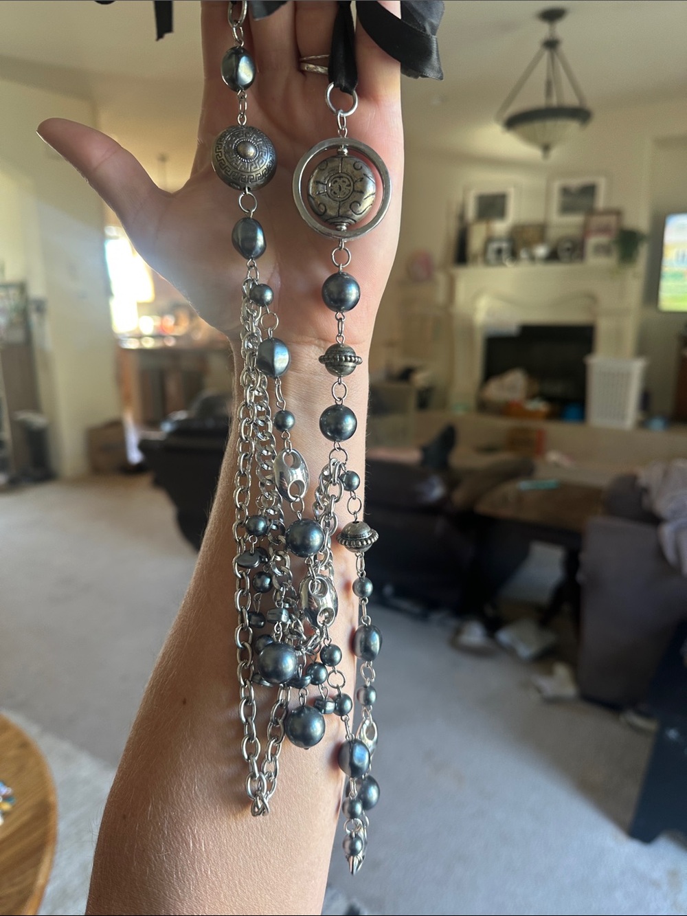 Silver-Tone Hematite Bead Long Necklace - Women Jewelry